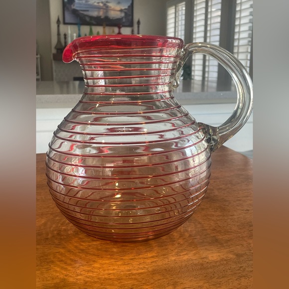Ruby Red Spiral Glass Pitcher - Picture 2 of 9